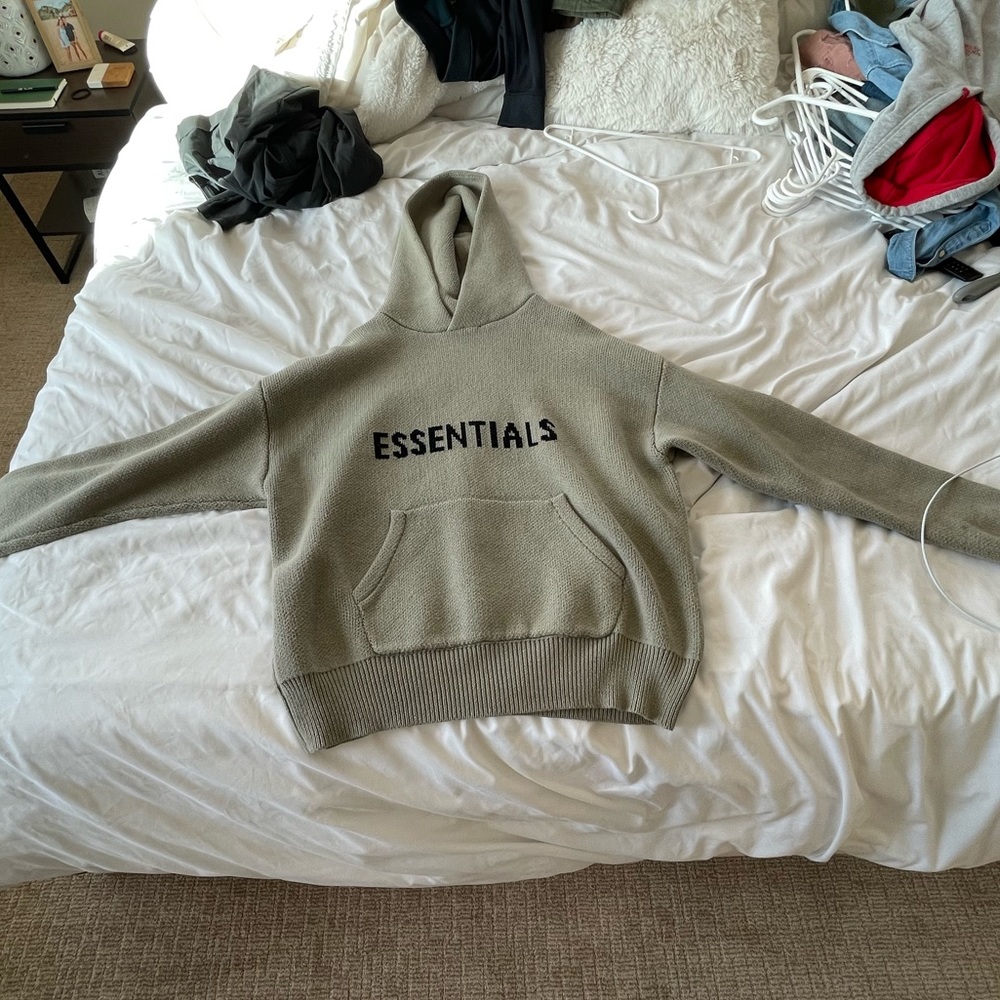 Rare oversized knit essentials fear of god hoodie in pistachio color. size xs